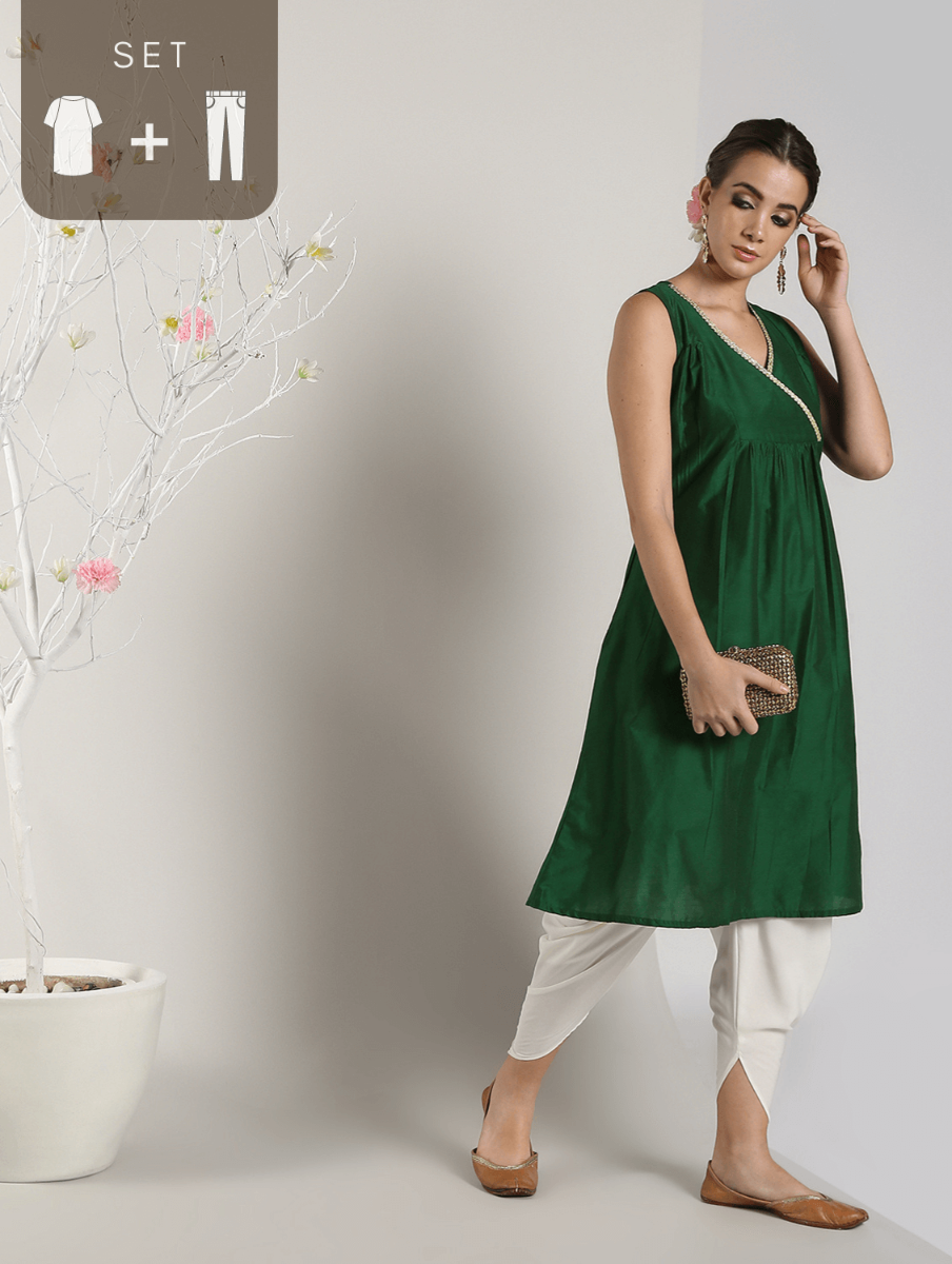 Cotton slub straight kurti-dhoti set with beautiful designs - Kurti Fashion